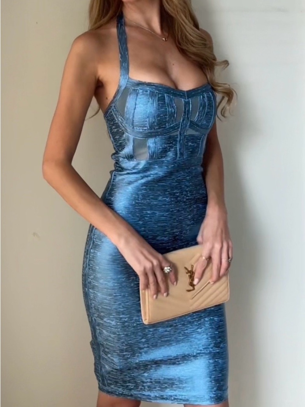 Mew Mews Sleek Blue Halter bandage Midi Dress